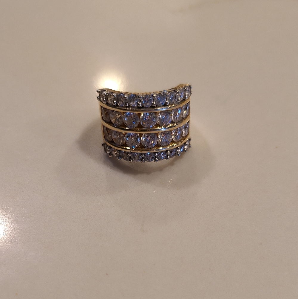Gold Over Sterling Silver Four Row Cubic Zirconia